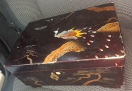 Vintage Japanese Music Jewelry Box Hand Painted Wood Lacquer Abalone Inlays - £59.70 GBP