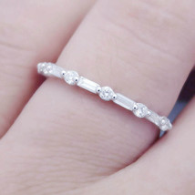 1/2 CT Baguette &amp; Round Diamond Sterling Silver Wedding Anniversary Band Ring - £73.51 GBP