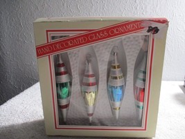 4 Vintage Christmas Tree Glass ornaments Teardrop Torpedo Striped Bradfo... - £19.41 GBP