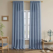 Timepar 96 Inches Long Blue Linen Curtains Back Tab Design (2 Panels) - £23.35 GBP