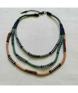 Dalita Leather Rhinestone Necklace Layered Multi Strand Pastel Blue Gree... - £17.53 GBP