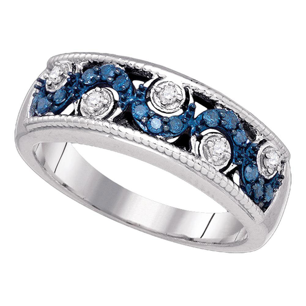 10k White Gold Womens Round Blue Color Enhanced Diamond Band Fashion Ring 1/4