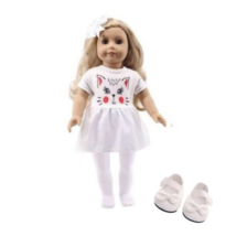 Doll Outfit Cat Dress Shoes White Bow Tights 4-Piece Set fits American Girl Doll - $12.86