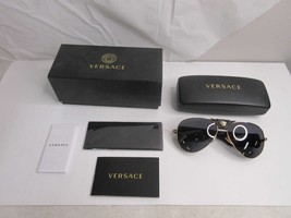 Versace Pilot Shaped Black & Gold Frame/Dark Grey Lens Sunglasses 0VE2150Q - $263.19