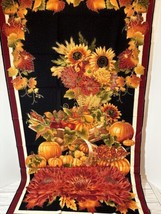 Harvest Pumpkin &amp; Sunflowers Black 23&quot; Panel 100% Cotton Fabric by The Panel - £9.82 GBP