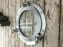 Silver Finish Brass Porthole 12&quot; Maritime Nautical Ship Boat Window Wall Mirror - £74.69 GBP