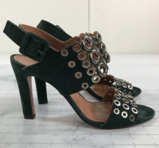 Alaia Slingback High Heels Size 8.5 39 Green Suede Grommet Studded Peep Open Toe - £150.11 GBP