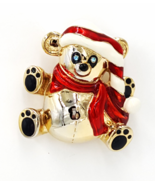 Anne Klein Brooch Christmas Teddy Bear With Baby Blue Rhinestone Eyes En... - £16.40 GBP