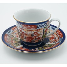 Japanese Arita Ware Jinsho Kiln Romantic Cup &amp; Saucer Old Imari Floral Design - £14.01 GBP