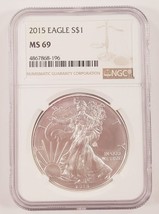 2015 S$1 Silver American Eagle Graded by NGC as MS-69 - $65.34