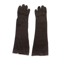 Vintage Long Dark Brown Embroidery Soft Fabric Women Gloves 14&quot; Size 7 - £9.26 GBP