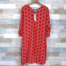 Escapada Annie 3/4 Sleeve Dress Orange White Tie Waist Casual Womens Medium - $34.64