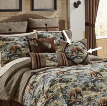 Croscill Kodiak Pillow 18x18&quot; Bear Houndstooth Cabin Lodge Camp Rustic Woods - £50.01 GBP