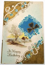 Antique Embossed Postcard Scenery &amp; Flowers ~ A Happy Birthday - £1.58 GBP