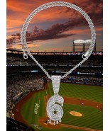 Baseball Silver Plated Bling Iced Number Drip Pendant + Rope Chain Neckl... - $19.79