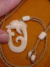 JBA-11) Dolphins curled wave aceh bovine bone white carved PENDANT Necklace - £14.01 GBP