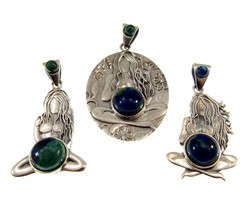 Solid 925 Sterling Silver Gaia Pendant w/Azurite, Meditating Protection or Earth - £47.38 GBP+