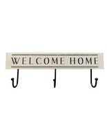 Wood Welcome Wall Sign With Hooks Coat Hanger Rack Whitewash Look - $9.50 CAD