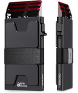 Black Slim Aluminum RFID Wallet for Men, Pop-up Card Holder &amp; Cash Clip - €15,10 EUR