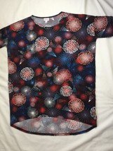 LulaRoe Irma Shirt L Large Fireworks Vintage Black Americana Top 4th Of ... - £16.22 GBP