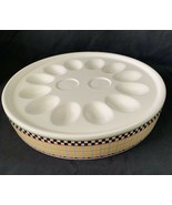 Ceramic Deviled Egg Dish, 12 Slots for Eggs, 2 for Salt and Pepper, Saku... - $29.52