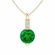 ANGARA Round Emerald Solitaire Pendant with Diamond Bale in 14K Solid Gold - £1,328.53 GBP