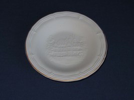 Vintage HOCHST Porcelain Bisque Small Trinket Dish Embossed Building Gold Rim - £41.77 GBP