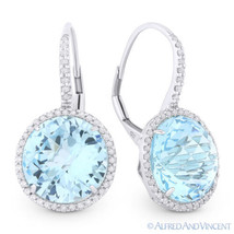 14.45ct Blue Topaz Diamond Halo Leverback Dangling Drop Earrings 14k White Gold - £774.56 GBP