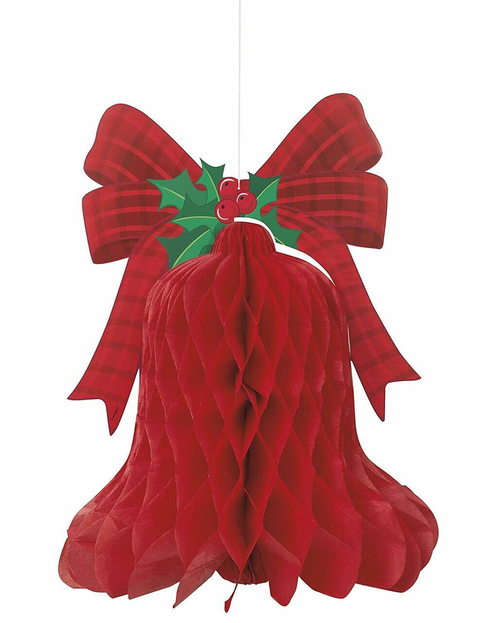 Red Christmas Bell Honeycomb Hanging Decoration 15.5 inch - £4.74 GBP