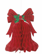 Red Christmas Bell Honeycomb Hanging Decoration 15.5 inch - £4.75 GBP