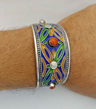 Kabyle Bracelet Silver Berber Enamel Moroccan Cuff Vintage Tribal Antiqu... - €129,93 EUR