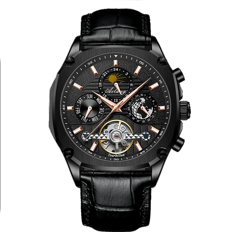 AILANG Skeleton Tourbillon Men Mechanical Watch  Automatic  Stainless Steel Moon - £138.53 GBP
