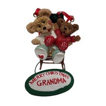 Kurt Adler Teddy Bear Merry Christmas Grandma &amp; Grandson Rocking Chair Ornament - £6.70 GBP