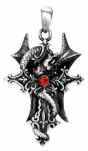 Medieval Gothic Dragon Serpent Excalibur Cross Pewter Pendant Necklace J... - $14.99