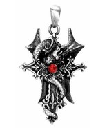 Medieval Gothic Dragon Serpent Excalibur Cross Pewter Pendant Necklace J... - £11.70 GBP