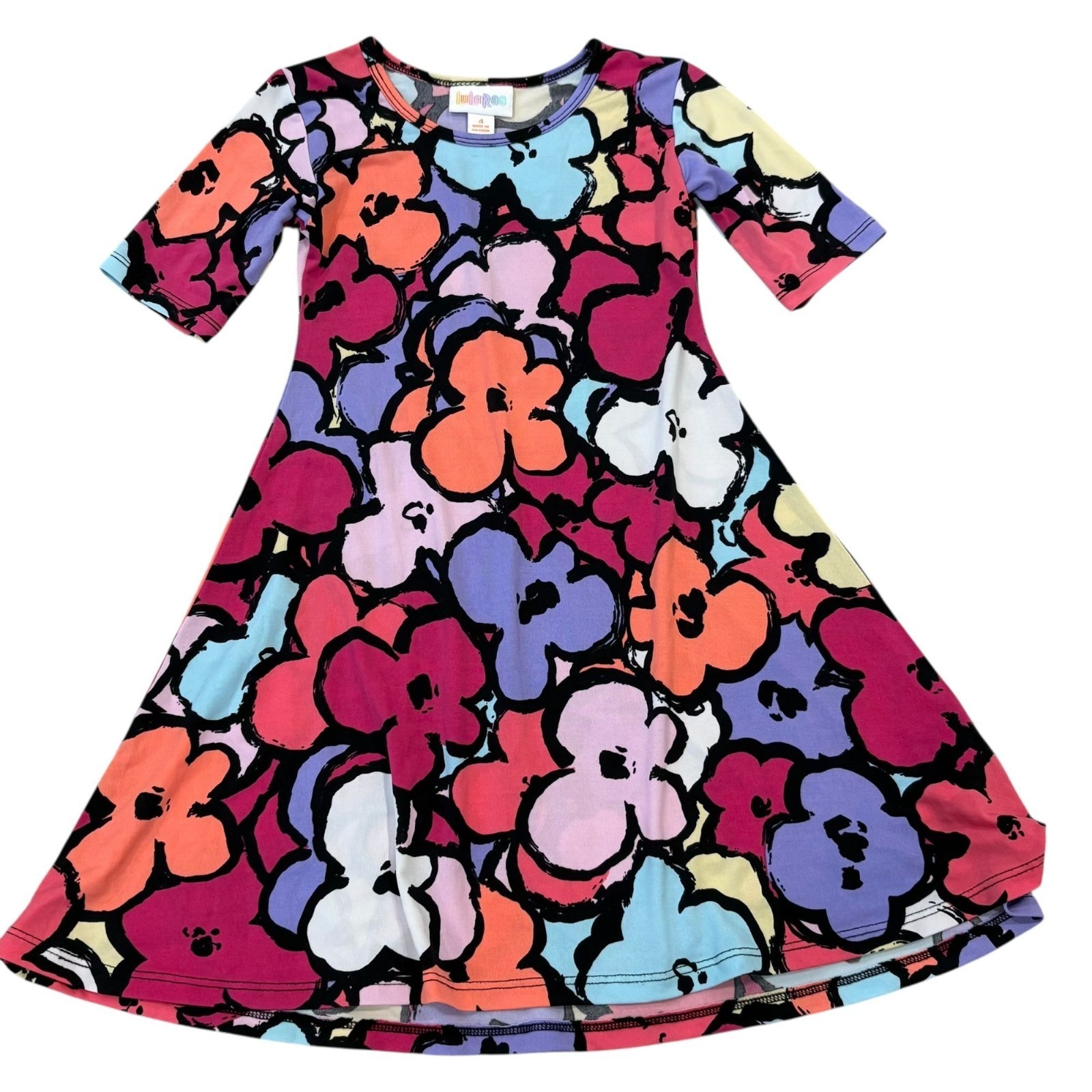 Lularoe Girls Floral Swing Adeline Dress Size 4 Multicolor - $24.00