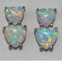 2Ct Opal Double Hearts Promise Stud Earrings 14K White Gold Plated Silver - $74.79