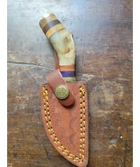 6&quot; Damascus Steel Hunting Skinning Knife Bone Handle With Leather Sheath - $24.75