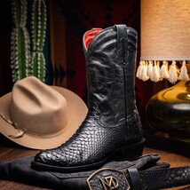 KANSAS Genuine Snake Skin Cowboy Boot from the Western Collection Black image 8