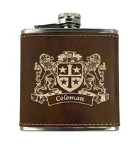 Coleman Irish Coat of Arms Leather Flask - Rustic Brown - £20.00 GBP