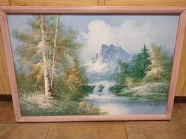 VTG Large Hanrey Landscape Oil Painting Misty Mountain  Waterfall Lake - £913.76 GBP