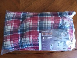 Biddeford Microplush Electric Heated Warming Throw Blanket Burgundy Plaid - £36.46 GBP