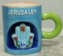 Vinage Mug Handmade Hand made Painted Jerusalem Holy Land Beautiful Engraved - £39.15 GBP