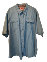 Wrangler Mens Green-Blue Cotton Twill Button Up Short Sleeve Work Shirt ... - £9.97 GBP