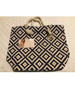 Summer and Rose Brittney Geometric Tote Beach Bag Navy Blue Cream Medium... - £12.59 GBP