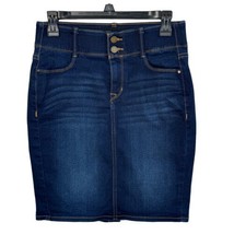 APT 9 SZ 4 Denim Jean Pencil Skirt Pockets Slit Stretch Whiskered Dark Wash Blue - £17.20 GBP