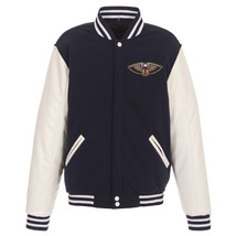 NBA New Orleans Pelicans Reversible Fleece Jacket PVC Sleeves Patches Logo Navy  - £94.55 GBP
