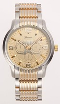 NEW Geneva 9063-YG Men&#39;s Liberation Watch SS Case Decorative Chrono Gold Dial - £12.77 GBP