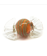 Vintage Art Glass Orange Green Swirl Murano Hard Wrap Candy Large 4&quot; - £11.84 GBP