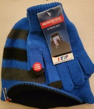 Berkshire Hard Bill Knit Striped Black Blue Beanie Hat I-Tip Touch Screen Gloves - $21.02